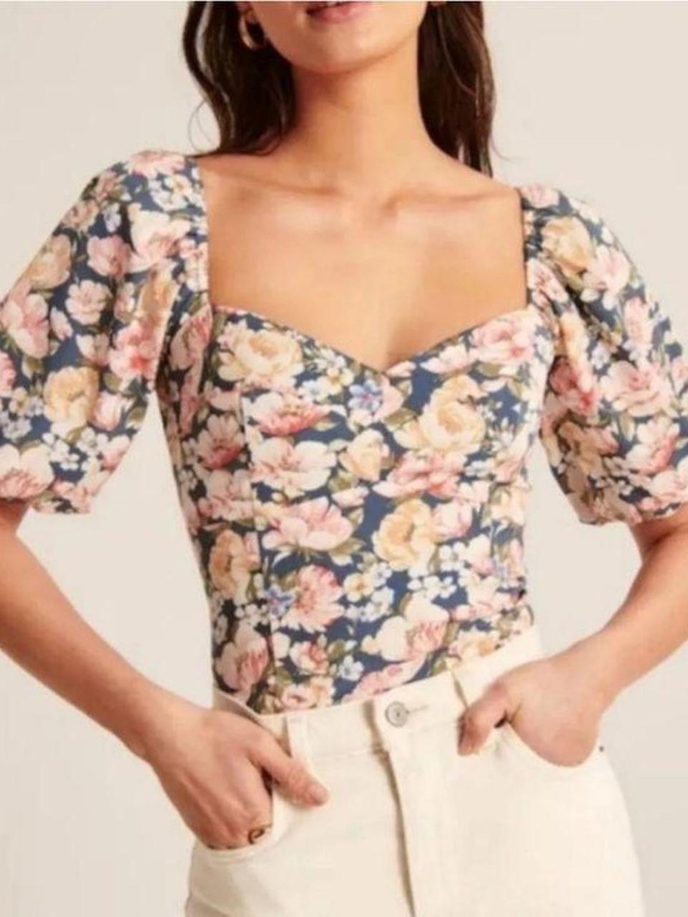 Abercrombie & Fitch | Floral Sweetheart Puff-Sleeve Crop Top